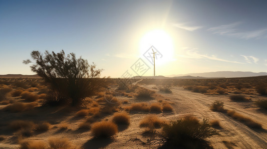 沙漠日落荒芜风景图片