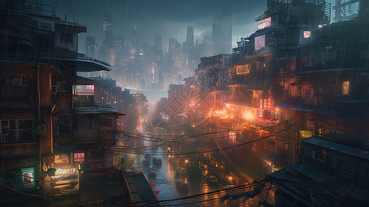 雨夜下的城市街道图片