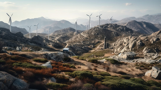 高原上的风力发电场景图片