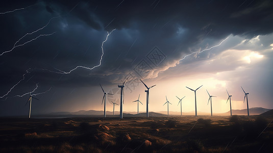 雨夜下的风力发电机图片