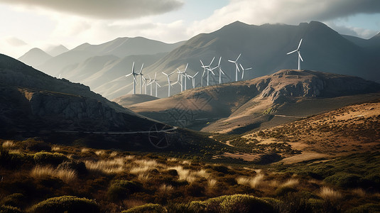 山里的风力涡轮机图片