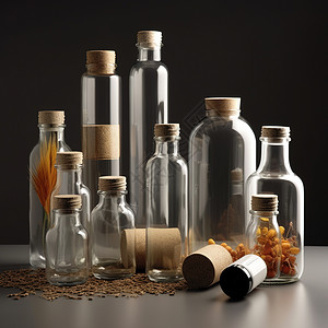 透明酒瓶素材多个玻璃瓶插画