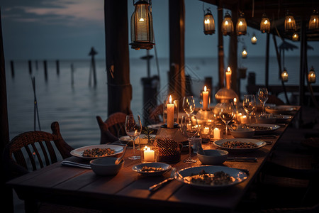 海边西式晚餐背景图片
