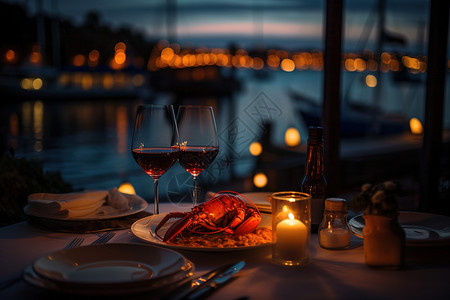 红酒龙虾龙虾红酒晚餐背景