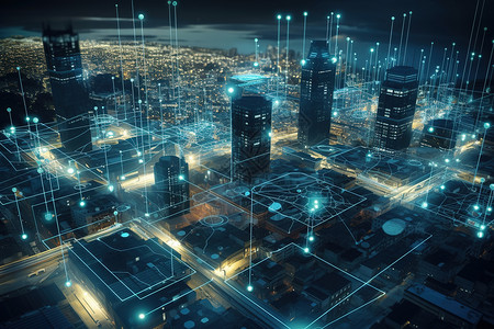 未来互联网数据化城市插画
