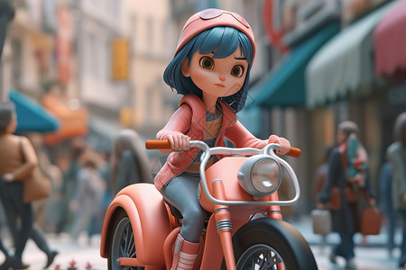 甜酷女孩骑着摩托的酷女孩插画