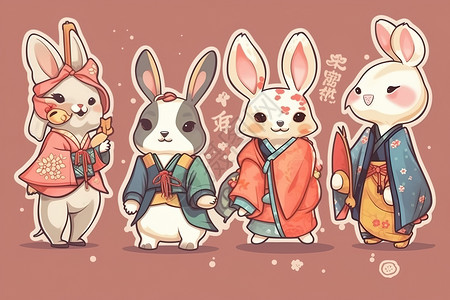 樱花古风兔兔年兔子衣服可爱高清图片
