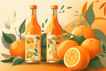 橙子牛奶喷溅水果汁汁插画