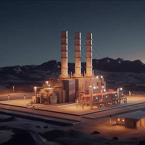 荒漠夜景荒漠中的发电站插画