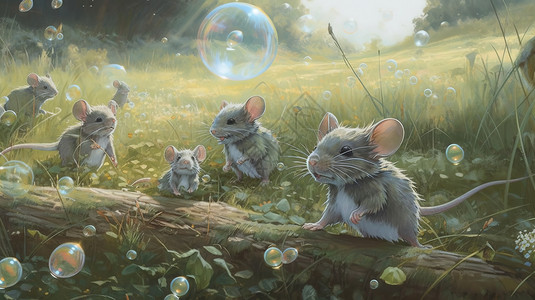 老鼠动物图片草地上的老鼠插图插画