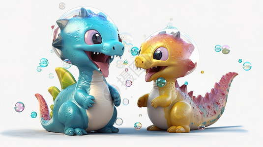 3d动物图片3D开心玩耍的恐龙图片插画