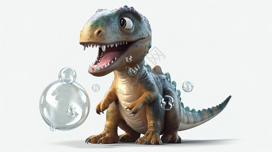 光斑与怀表3D恐龙模型与泡泡插画