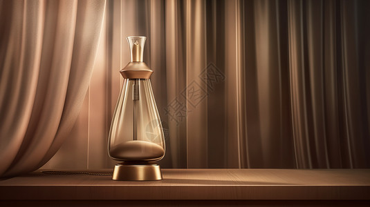 金色窗帘展台上的玻璃瓶插画