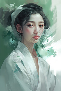 手绘半身像厚涂风少女插画