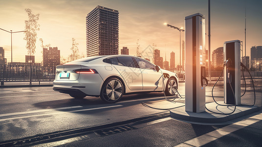充电科技充电中的新能源汽车背景