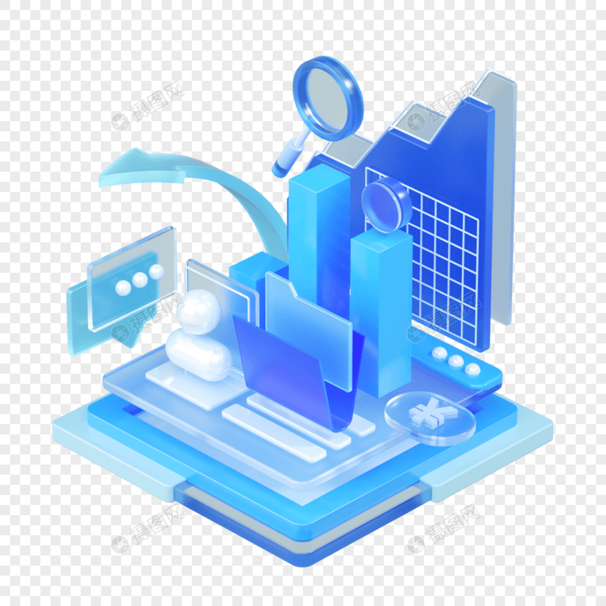 3DC4D立体蓝色商务科技人员数据经济网络图片