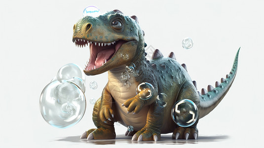 3D玩透明泡泡的恐龙背景图片