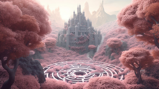 唯美建设素材梦幻城堡背景插画