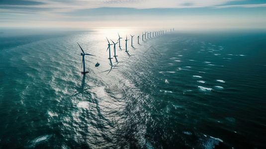 海上风力发电海上风车背景插画