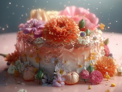 鲜花甜品花朵蛋糕插画