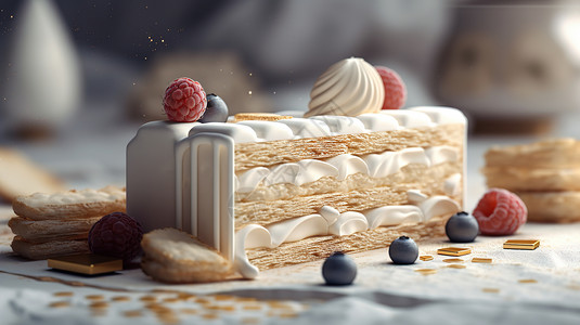 美味树莓奶油夹心蛋糕插画