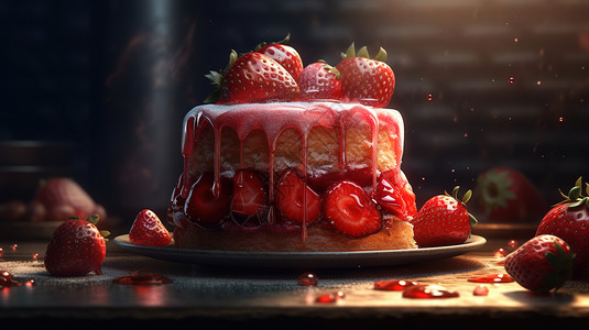 水果夹心蛋糕夹心草莓蛋糕插画