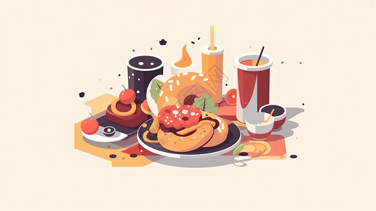 快餐AI插画背景图片