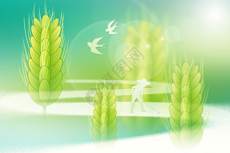 孩子春天清新中式麦穗背景设计图片