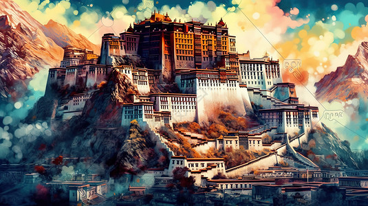 布达拉宫风景艺术画背景图片