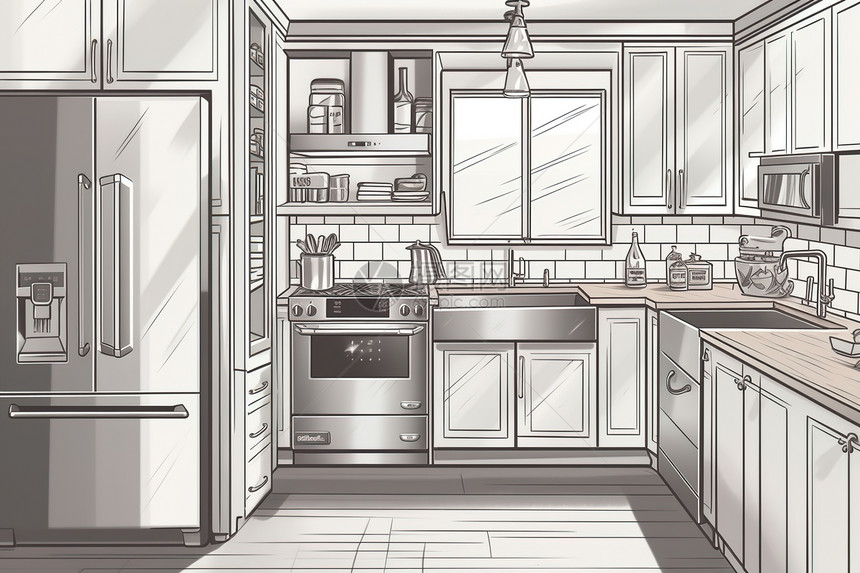 厨房插画图片
