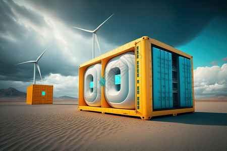 发电箱沙漠科技感建筑插画