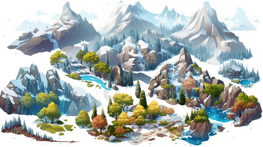 雪山动漫插画图背景图片