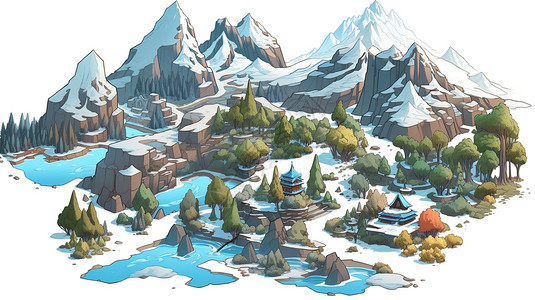 雪山绿植动漫插画背景图片
