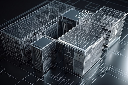 建筑信息模型科技透视图模型插画