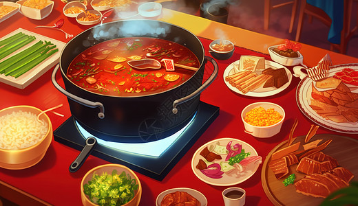 中式动漫风美食背景图片