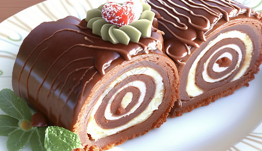 巧克力脆片巧克力蛋糕卷插画