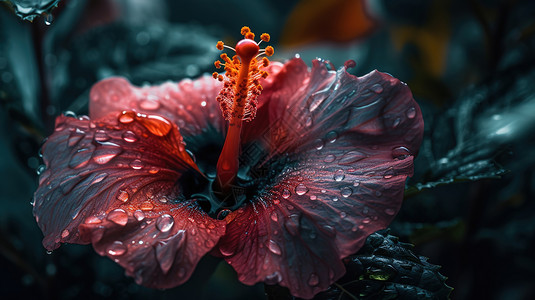 雨水打湿的花朵插画