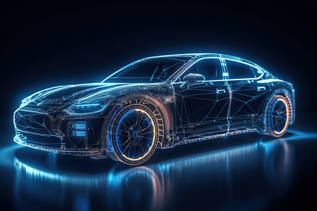 新能源汽车展板AI虚拟汽车插画