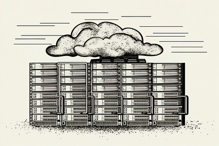 网络机房空间云计算手绘服务器插画