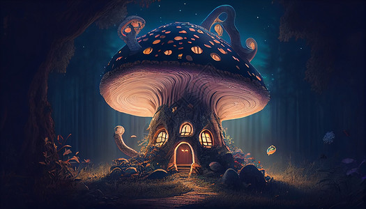 森林中蘑菇插画图片