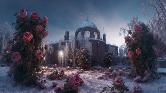 抽象玫瑰城堡建筑背景图片