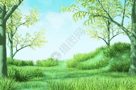 草地树木场景图片