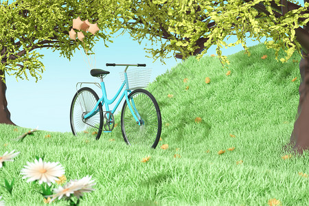 春季绿地自行车背景背景图片