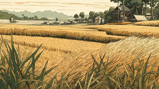 秋分节气丰收的金色田野农田乡村风景图片