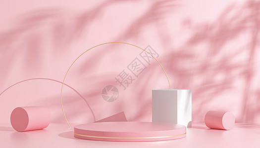 粉色楼塔模型简约粉色电商展台背景设计图片