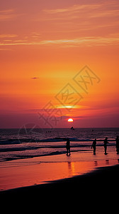 夕阳晚霞海边竖版风景背景图片