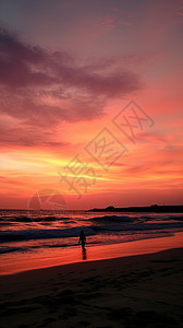 夕阳晚霞海边竖版风景背景图片