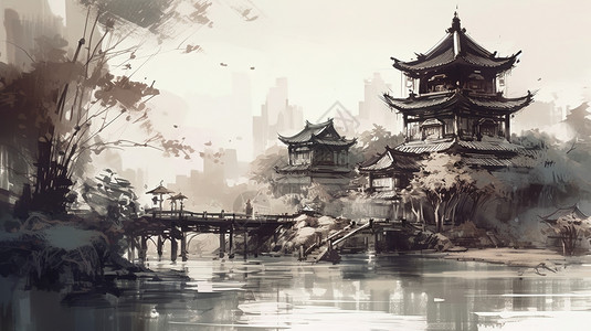 中国风复古建筑图片背景图片
