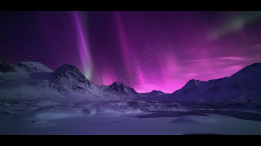 紫色极光下的冰山背景图片