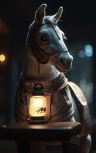小马穿着汉服举着灯背景图片